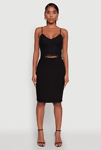 Womens Ambiance Lace Overlay Cropped V Neck Cami, Black, Size L