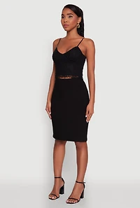 Womens Ambiance Lace Overlay Cropped V Neck Cami, Black, Size L