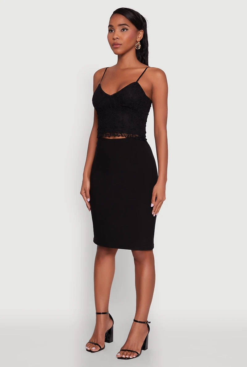 Womens Ambiance Lace Overlay Cropped V Neck Cami, L