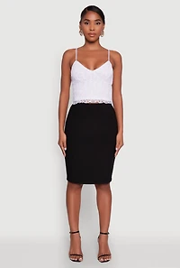 Womens Ambiance Lace Overlay Cropped V Neck Cami, White, Size M