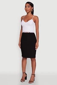 Womens Ambiance Lace Overlay Cropped V Neck Cami, White, Size L
