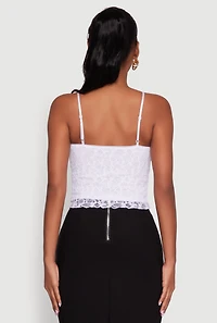 Womens Ambiance Lace Overlay Cropped V Neck Cami, White, Size M