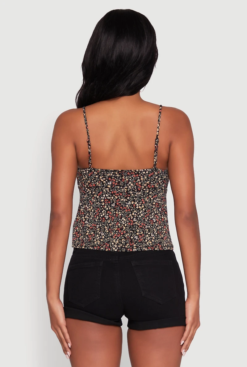 Womens Ambiance Ditsy Floral Cami with Tie Front, Multi, Size S