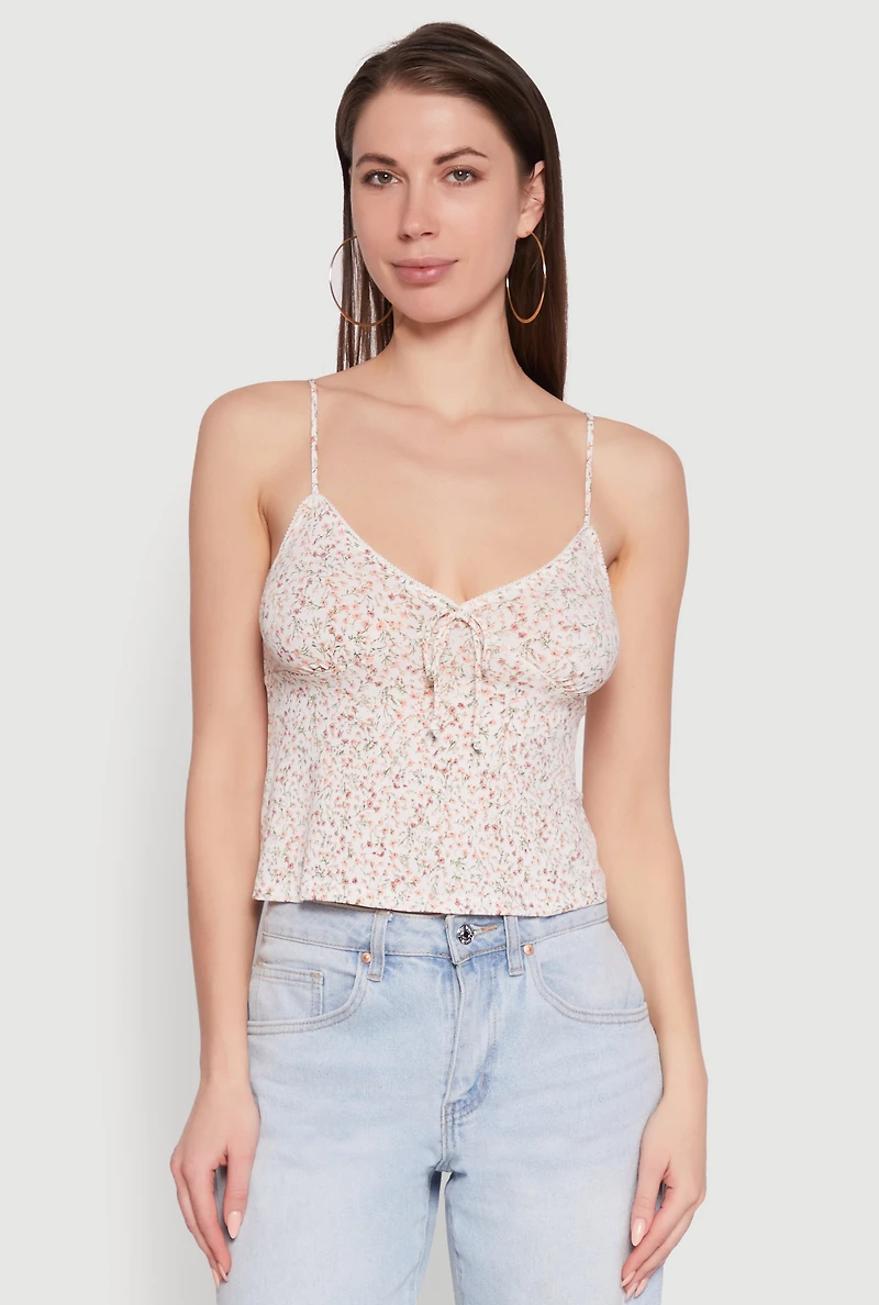 Womens Ambiance Ditsy Floral Cami with Tie Front, Multi, Size M