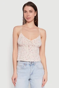 Womens Ambiance Ditsy Floral Cami with Tie Front, Multi, Size M