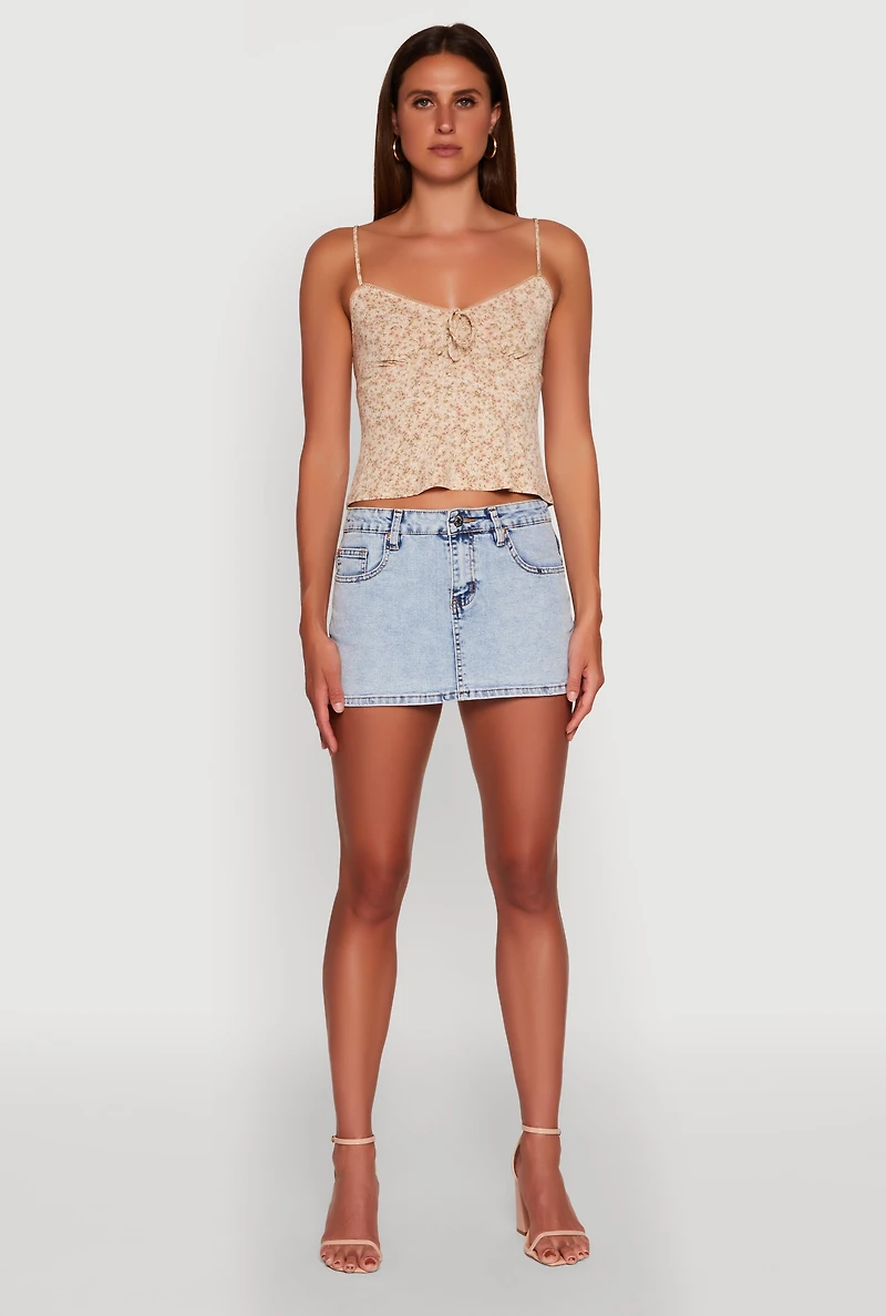 Womens Ambiance Ditsy Floral Cami with Tie Front, Beige, Size S
