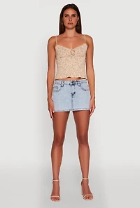 Womens Ambiance Ditsy Floral Cami with Tie Front, Beige, Size S