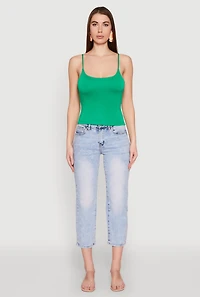 Womens Double Layered Cropped Cami, Green, Size L