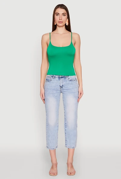 Womens Double Layered Cropped Cami, Green, Size M