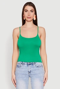 Womens Double Layered Cropped Cami, Green, Size M