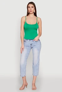 Womens Double Layered Cropped Cami, Green, Size L