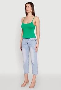 Womens Double Layered Cropped Cami, Green, Size M