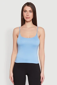 Womens Double Layered Cropped Cami, Blue, Size S