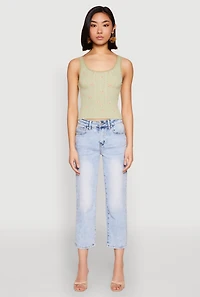 Womens Ribbed Knit Floral Print Tank Top, Green, Size L