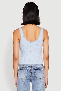 Womens Ribbed Knit Floral Print Tank Top,