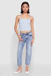 Ribbed Knit Lace Trim Ditsy Print Cami