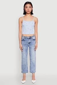 Ribbed Knit Lace Trim Ditsy Print Cami