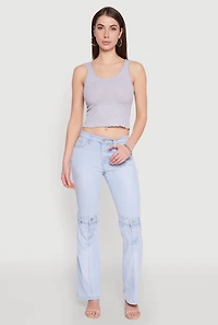 Womens Crochet Trim Rib Knit Tank Top,