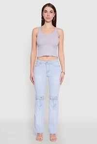 Womens Crochet Trim Rib Knit Tank Top,