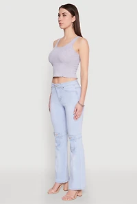 Womens Crochet Trim Rib Knit Tank Top,