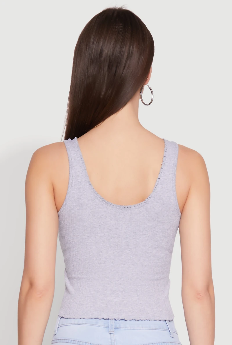 Womens Crochet Trim Rib Knit Tank Top,