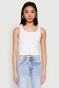 Womens Crochet Trim Rib Knit Tank Top, White, Size S