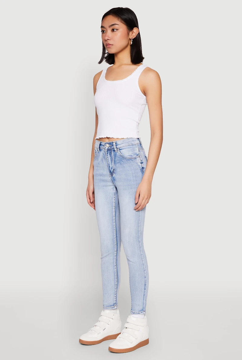 Womens Crochet Trim Rib Knit Tank Top, White, Size S
