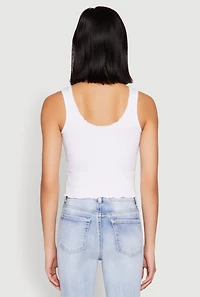 Womens Crochet Trim Rib Knit Tank Top, White, Size S