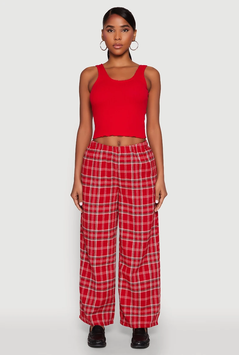 Womens Crochet Trim Rib Knit Tank Top, Red,