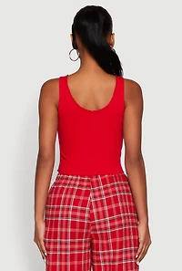 Womens Crochet Trim Rib Knit Tank Top, Red,