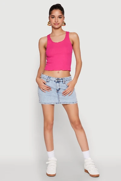 Womens Crochet Trim Rib Knit Tank Top, Pink, Size L