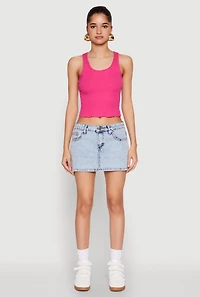 Womens Crochet Trim Rib Knit Tank Top, Pink, Size L