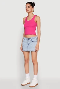 Womens Crochet Trim Rib Knit Tank Top, Pink, Size L