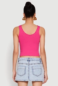 Womens Crochet Trim Rib Knit Tank Top, Pink, Size L
