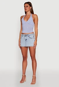 Womens Ditsy Floral Print Side Ruched Tie Neck Halter Top, S