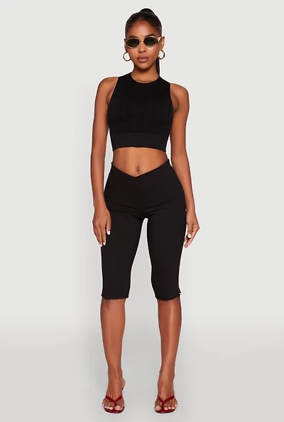 Womens Seamless Cable Knit Crop Tank Top,