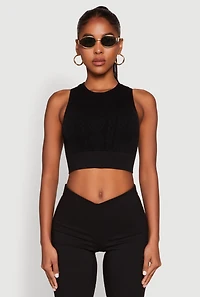 Womens Seamless Cable Knit Crop Tank Top,