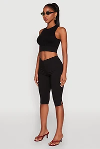Womens Seamless Cable Knit Crop Tank Top,