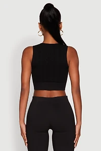 Womens Seamless Cable Knit Crop Tank Top,