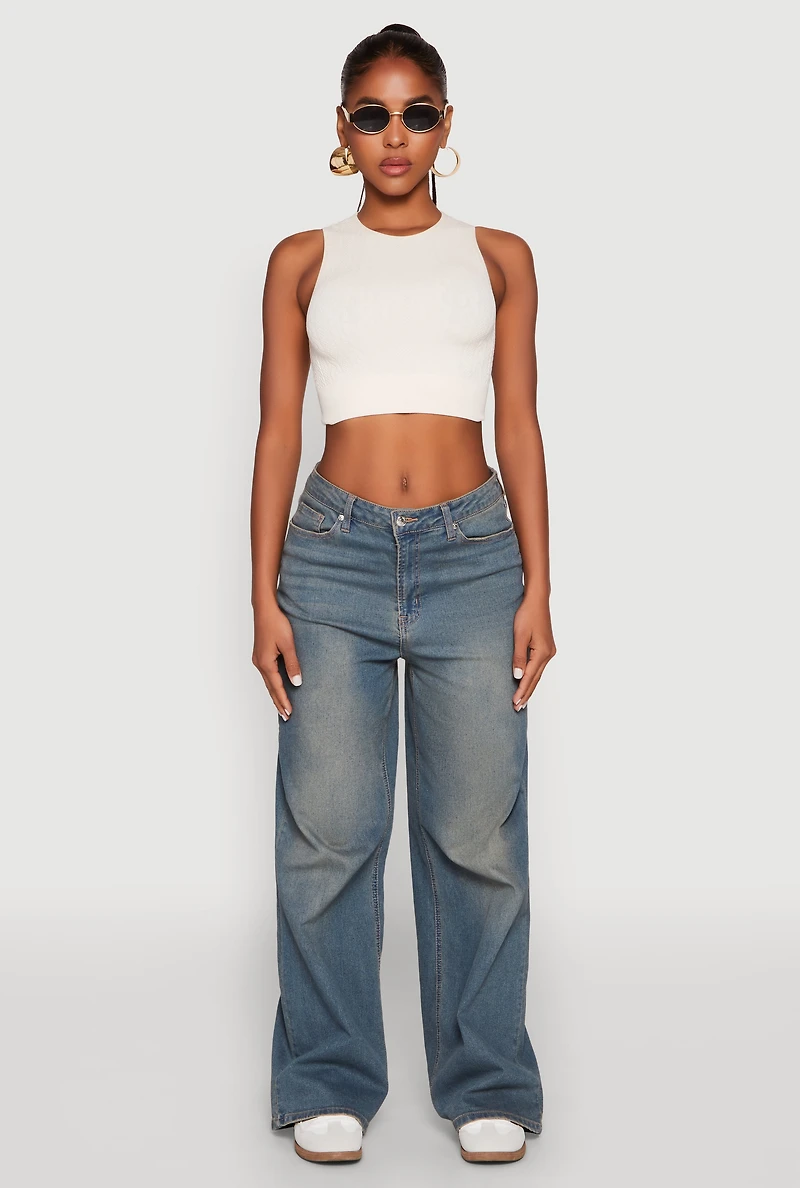 Seamless Cable Knit Crop Tank Top