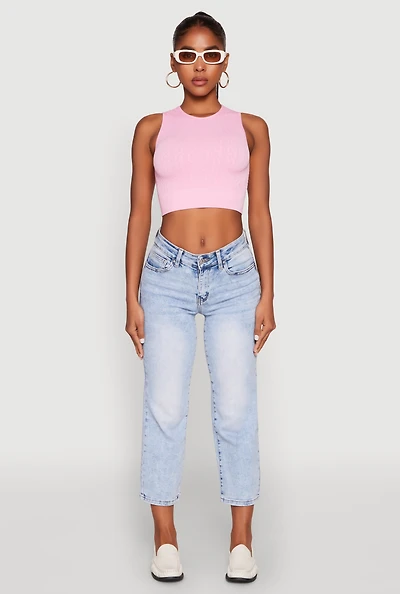 Womens Seamless Cable Knit Crop Tank Top, Pink,