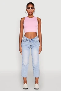 Womens Seamless Cable Knit Crop Tank Top, Pink,