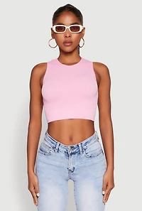 Womens Seamless Cable Knit Crop Tank Top, Pink,