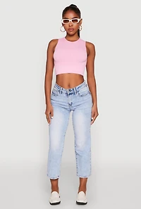 Womens Seamless Cable Knit Crop Tank Top, Pink,