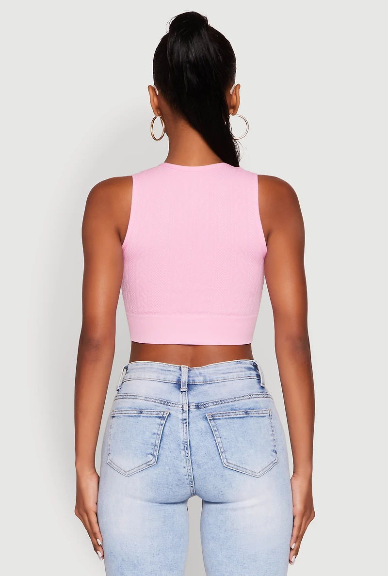 Womens Seamless Cable Knit Crop Tank Top, Pink,