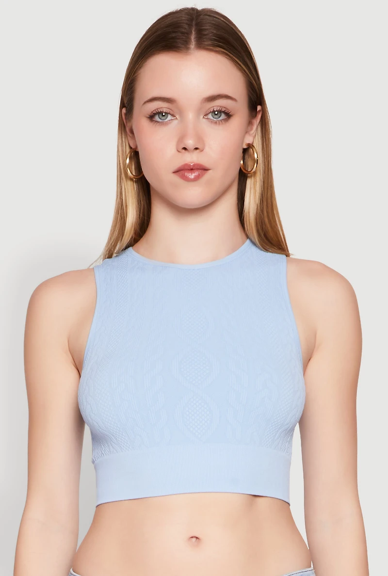 Womens Seamless Cable Knit Crop Tank Top,