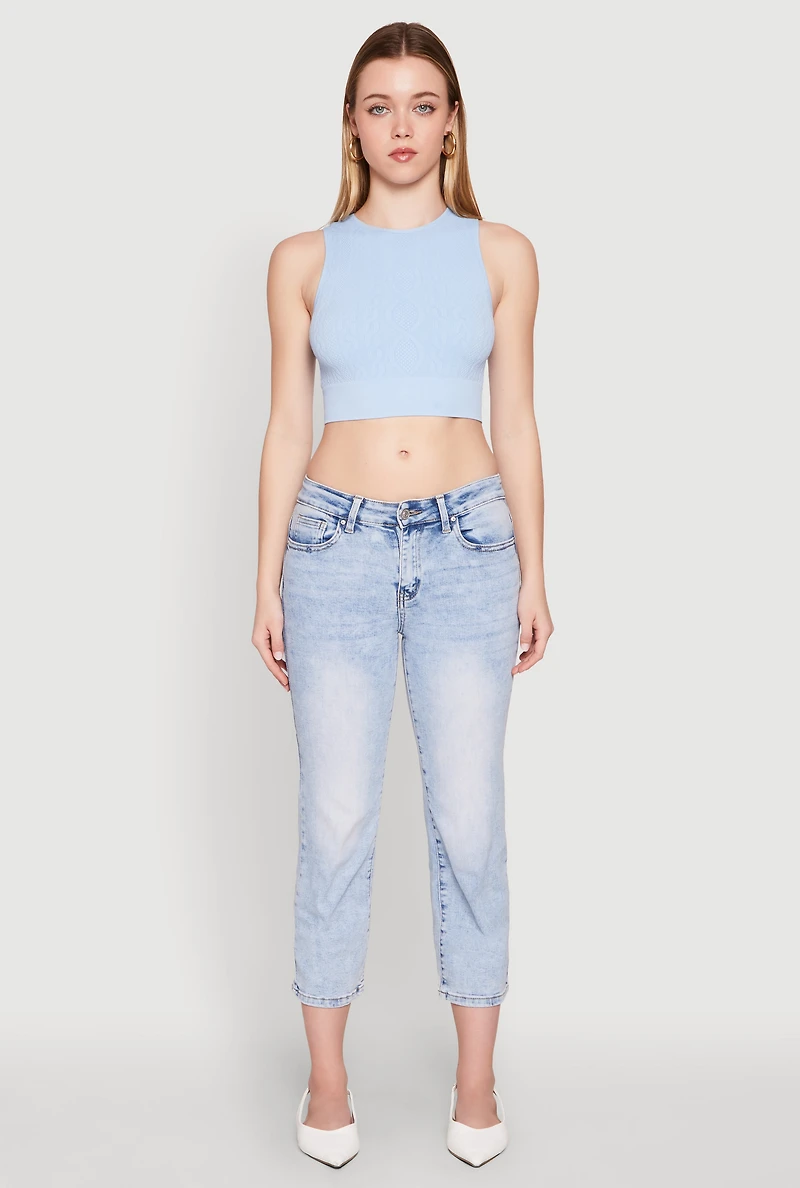 Womens Seamless Cable Knit Crop Tank Top,