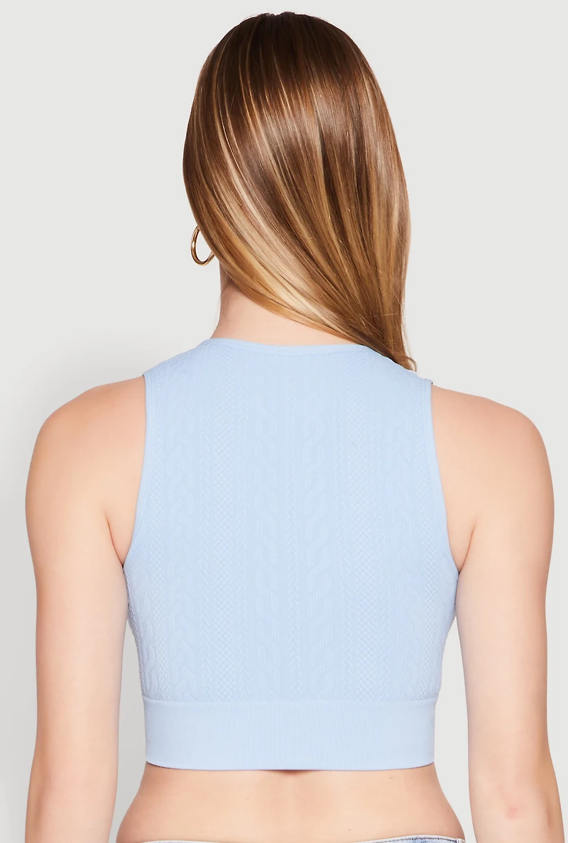 Womens Seamless Cable Knit Crop Tank Top,