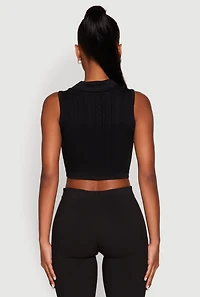Womens Seamless Cable Knit Polo Crop Top,