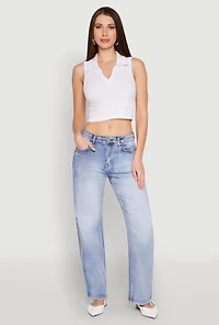 Womens Seamless Cable Knit Polo Crop Top, White, Size S-M